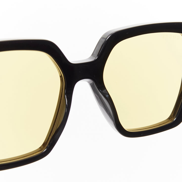 GUCCI GG0956S black gold GG logo yellow lens oversized sunglasses