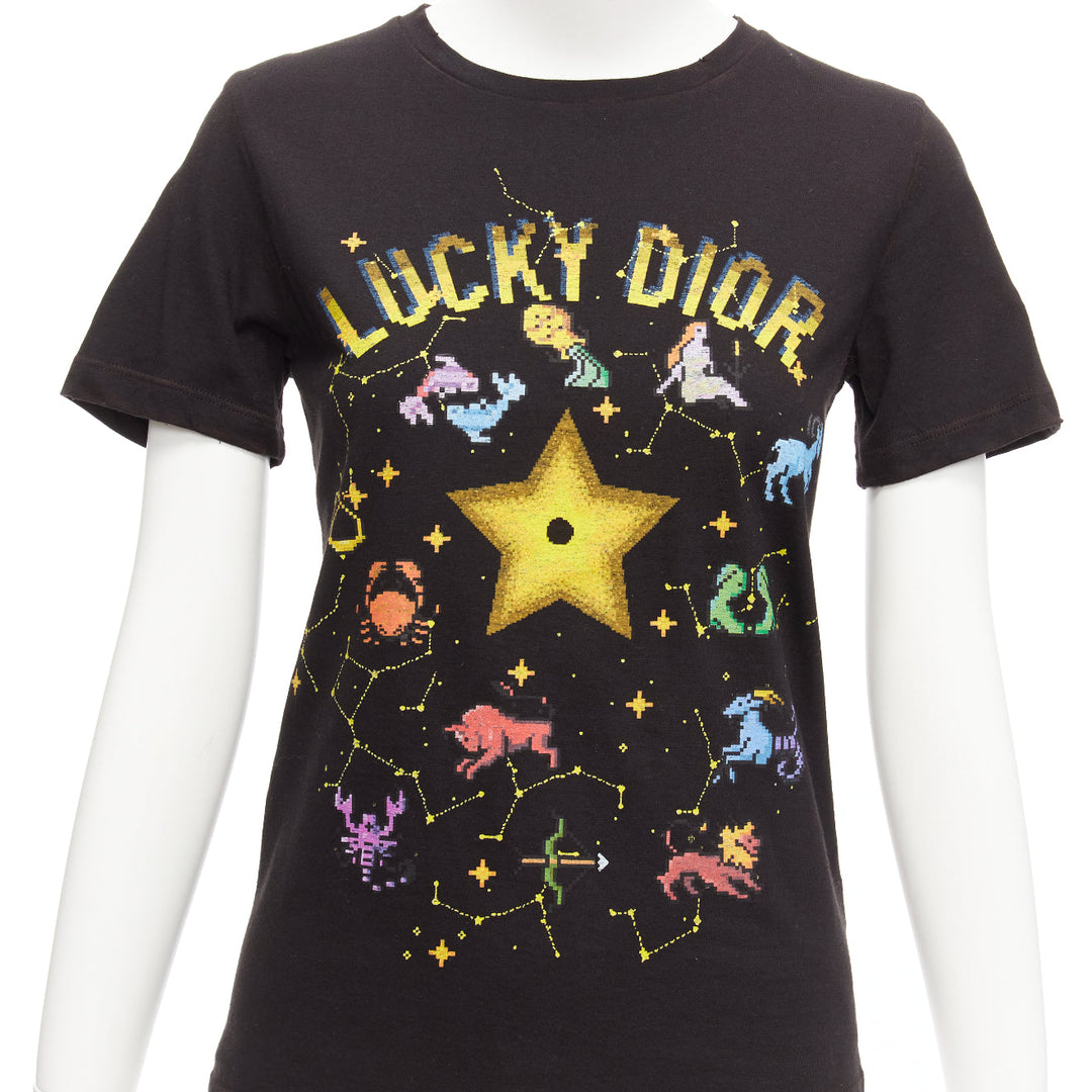 DIOR Lucky Dior yellow logo astrology star bee print crew neck tshirt XS