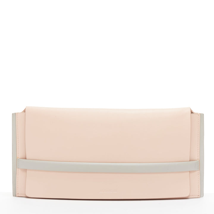 JIL SANDER pink grey smooth leather loop through envelope long clutch bag