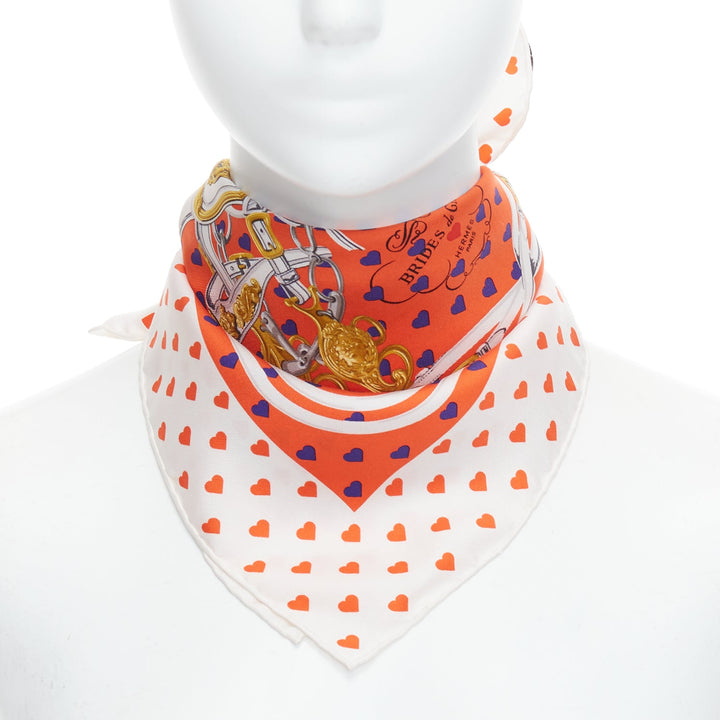 HERMES 2017 Bride de Gala 90 orange white heart barrcco small scarf
