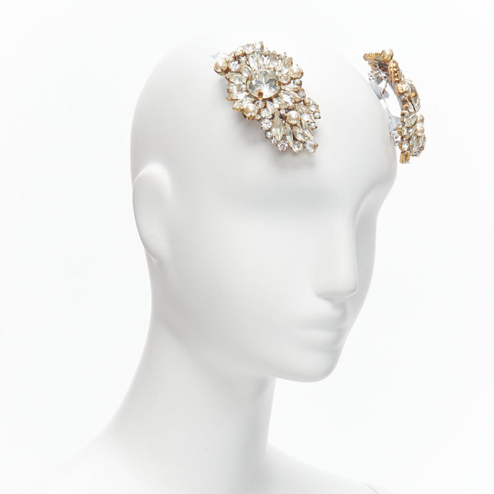 rare MEADHAM KIRCHHOFF Lilien Czech Runway crystals pearl bronze hairclips