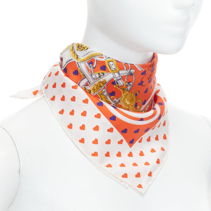 HERMES 2017 Bride de Gala 90 orange white heart barrcco small scarf