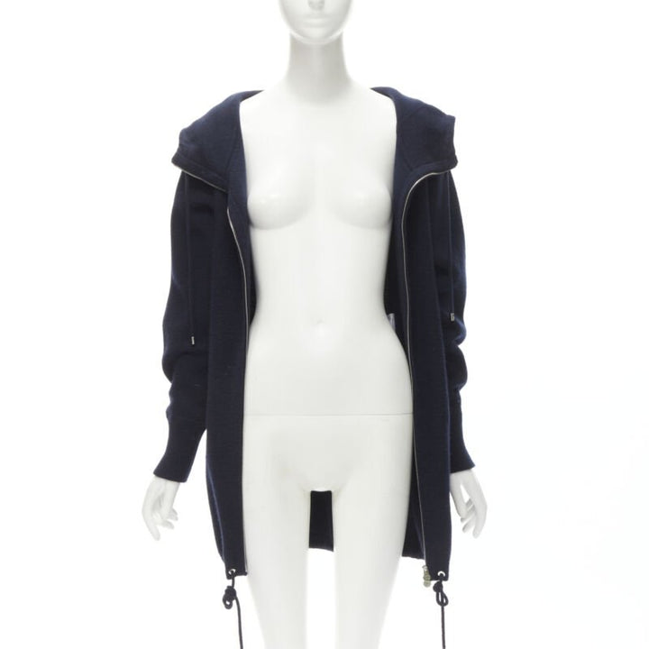 CHANEL 100% cashmere navy silver CC zip up hooded sweater FR34 XS