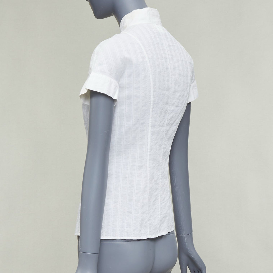 CHANEL 2016 cream cotton CC logo striped fitted shirt FR34 XS