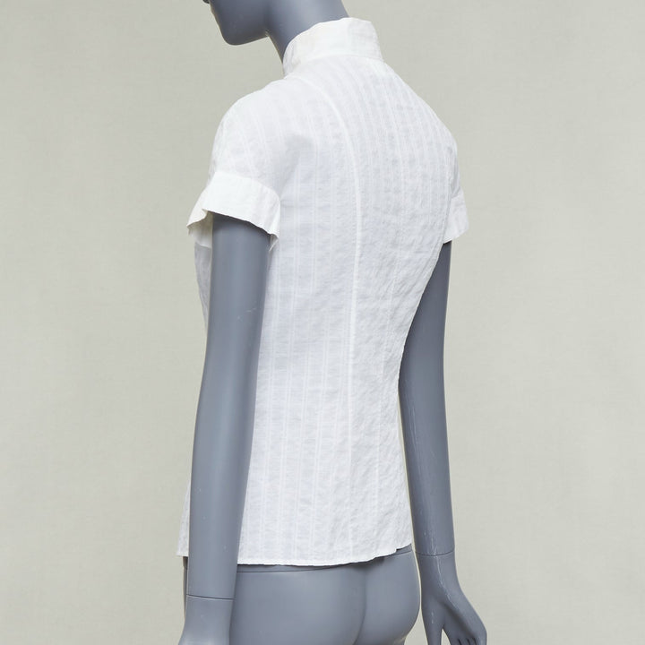 CHANEL 2016 cream cotton CC logo striped fitted shirt FR34 XS