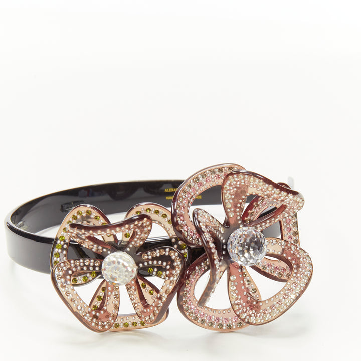 ALEXANDRE ZOUARI black grey crystal 3D layered flower acrylic headband X2
