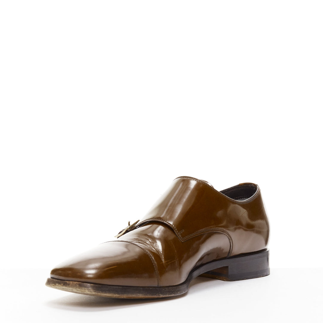 TOM FORD Spazzolato brown leather buckles monk strap loafers UK7 EU41