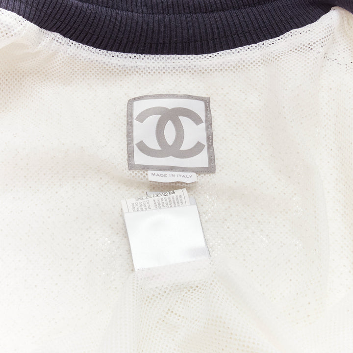 rare CHANEL 08C SPORTS white sequins black trim track jacket FR38 M