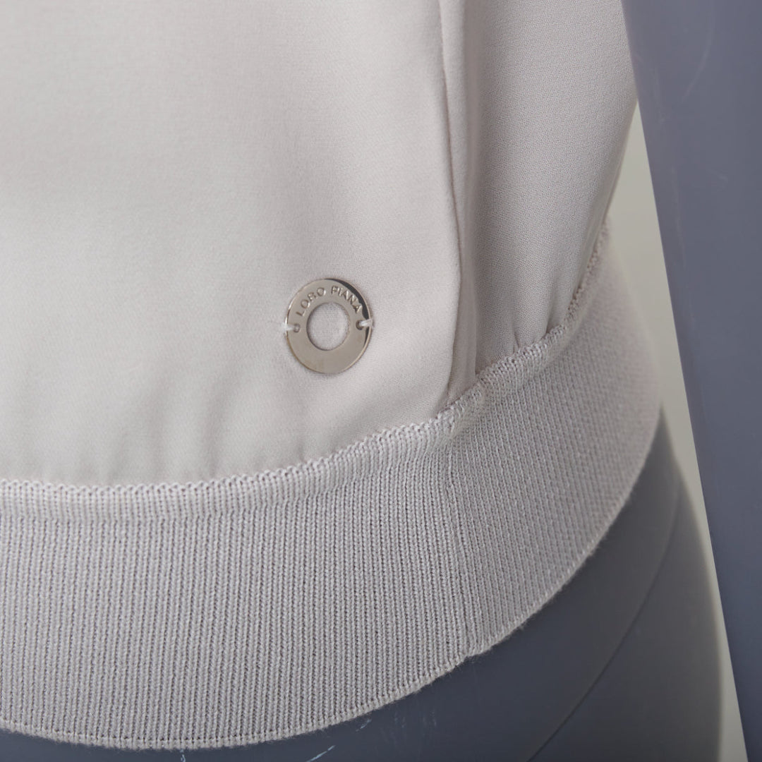 LORO PIANA grey silk bi fabric  raglan short sleeve logo charm top IT38 XS
