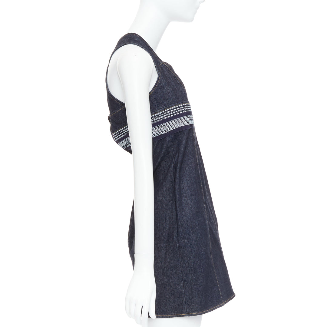VVB VICTORIA BECKHAM blue denim topstitch cross back dress UK4 XXS