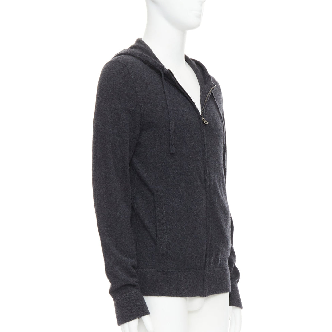 DOLCE GABBANA 100% cashmere grey silver logo zip hoodie IT48 M