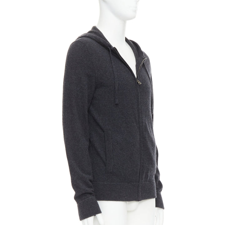 DOLCE GABBANA 100% cashmere grey silver logo zip hoodie IT48 M
