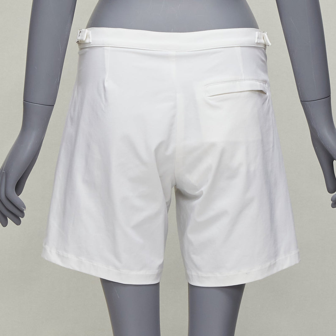 LA PERLA white nylon silver buckle waist mesh lined safari shorts S