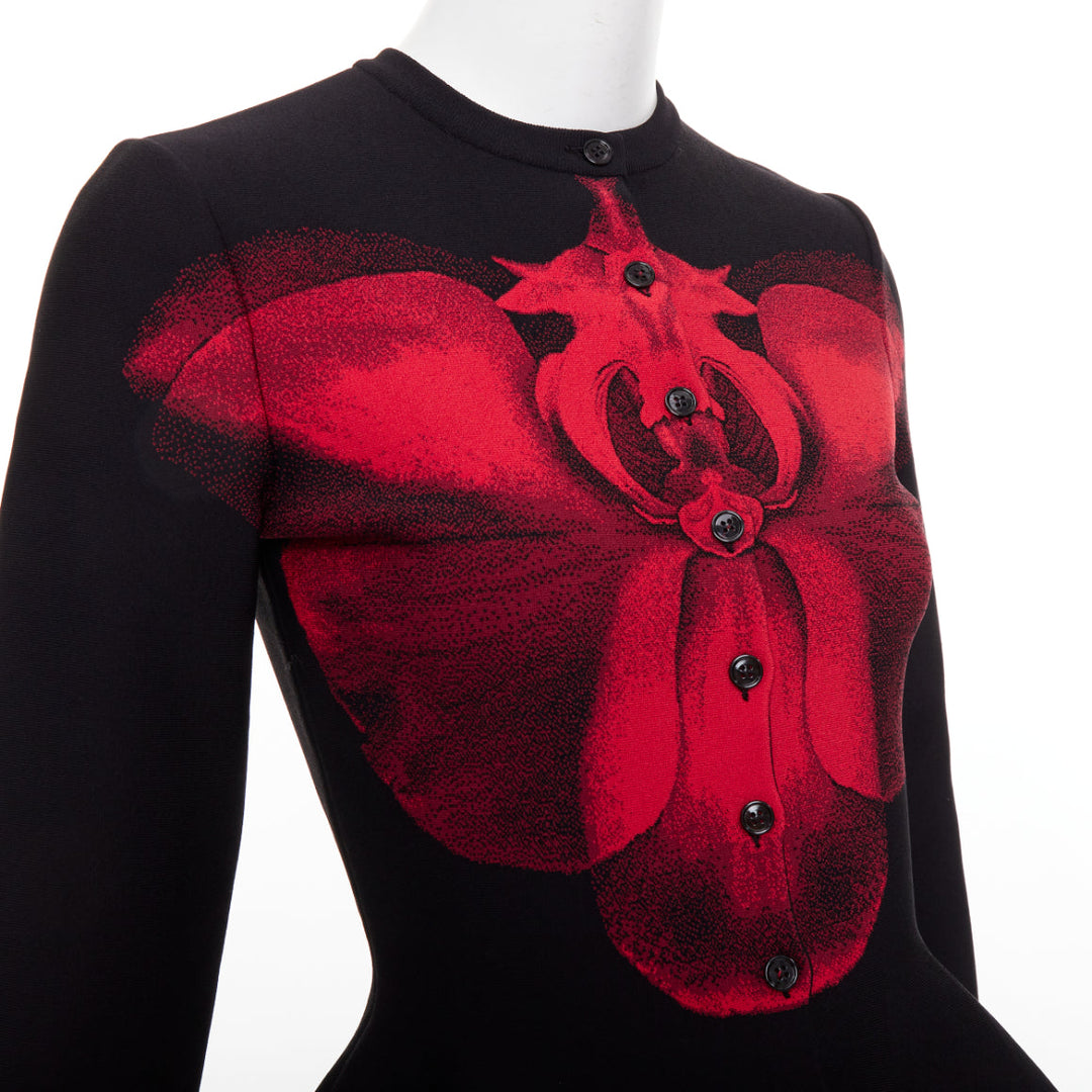 ALEXANDER MCQUEEN 2023 Ethereal Orchid red floral jacquard peplum cardigan S