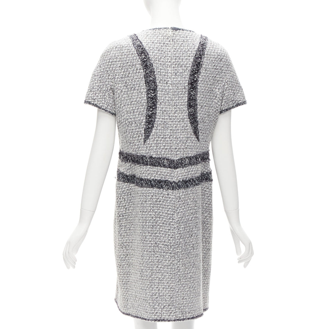 CHANEL 13P grey graphic panels Fantasy Tweed shift dress FR46 3XL