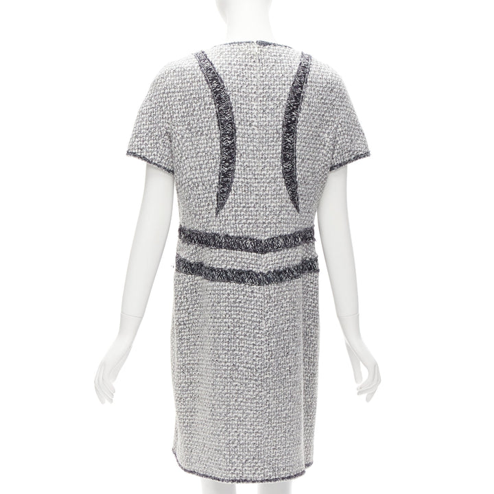 CHANEL 13P grey graphic panels Fantasy Tweed shift dress FR46 3XL