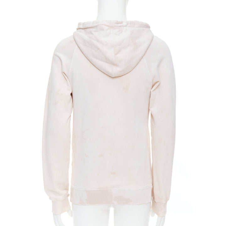 SAINT LAURENT 2018 cream washed tie ye distressed logo hoodie S