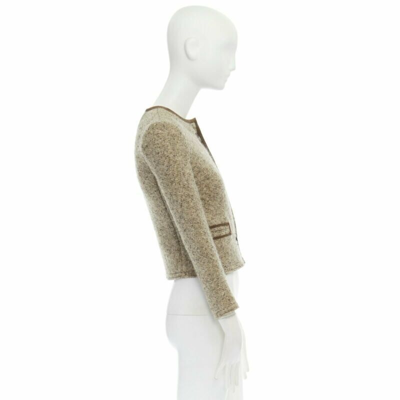 ISABEL MARANT Kios brown virgin wool boucle suede trimmed twist lock jacket FR36