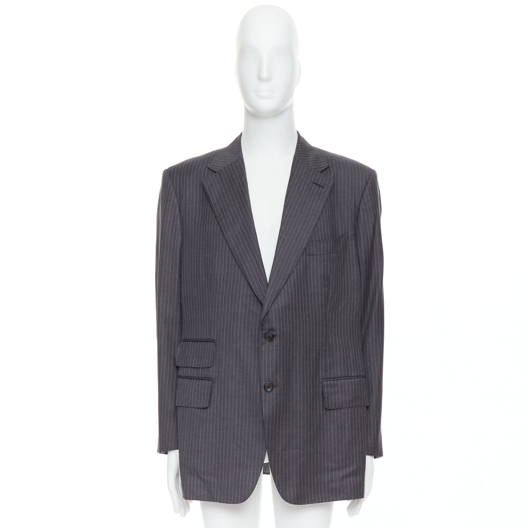 TOM FORD grey pinstripe hand stitched flap pockets blazer IT58 4XL