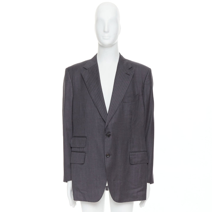 TOM FORD grey pinstripe hand stitched flap pockets blazer IT58 4XL