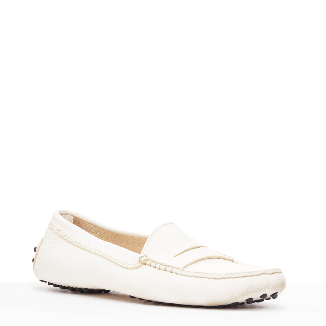 TOD'S Gommino cream textured leather black rubber studs driver shoes EU37