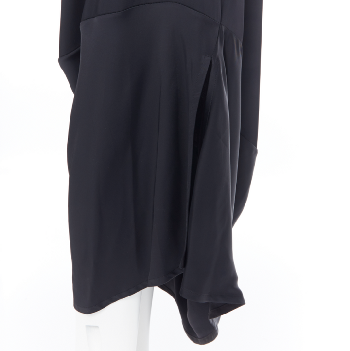 VICTORIA BECKHAM 2018 Runway black satin leather collar belted dress UK12 L