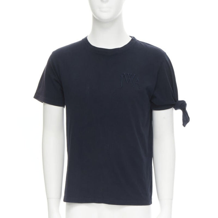 JW ANDERSON JWA logo embroidered navy blue cotton tie sleeve T-shirt S