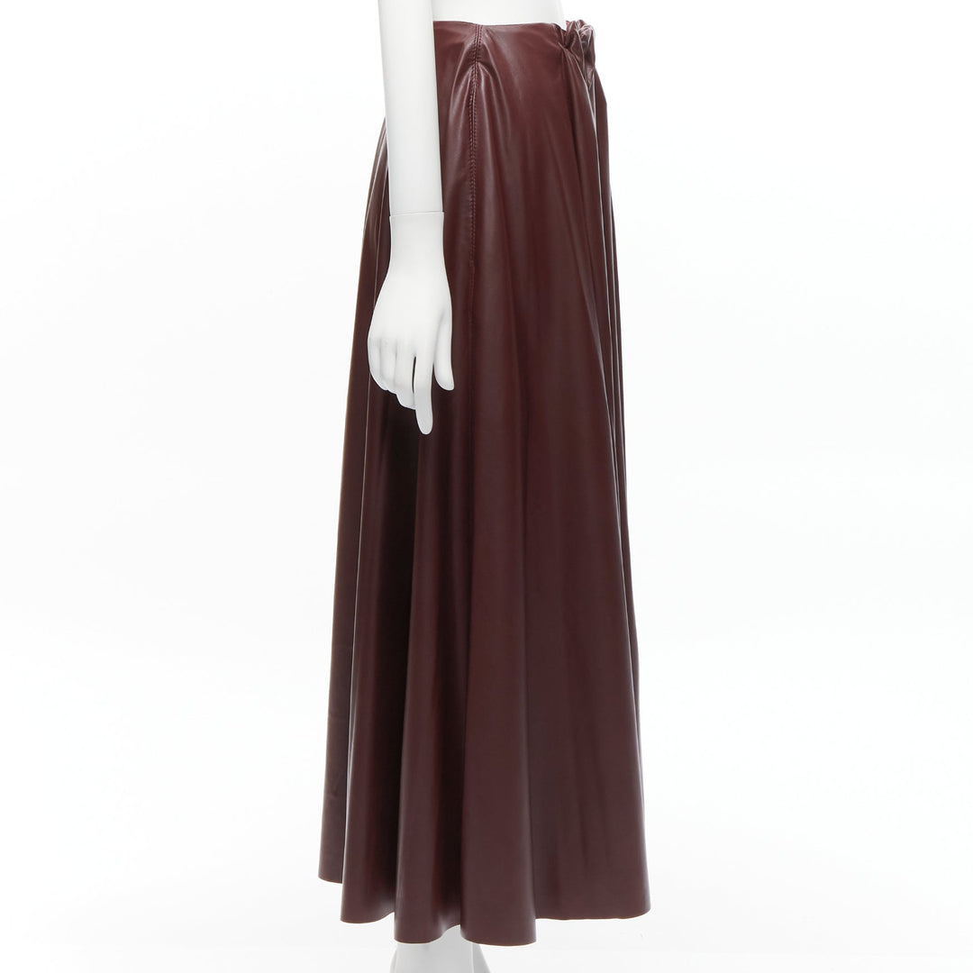 ROKSANDA burgundy faux leather wool lined ruched waist A-line midi skirt UK8 S