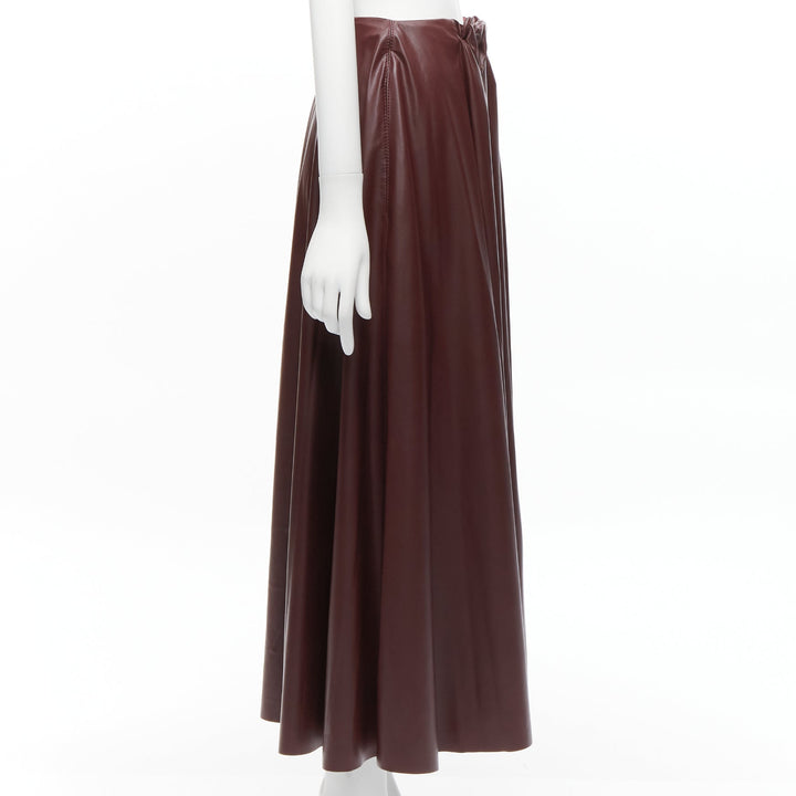 ROKSANDA burgundy faux leather wool lined ruched waist A-line midi skirt UK8 S