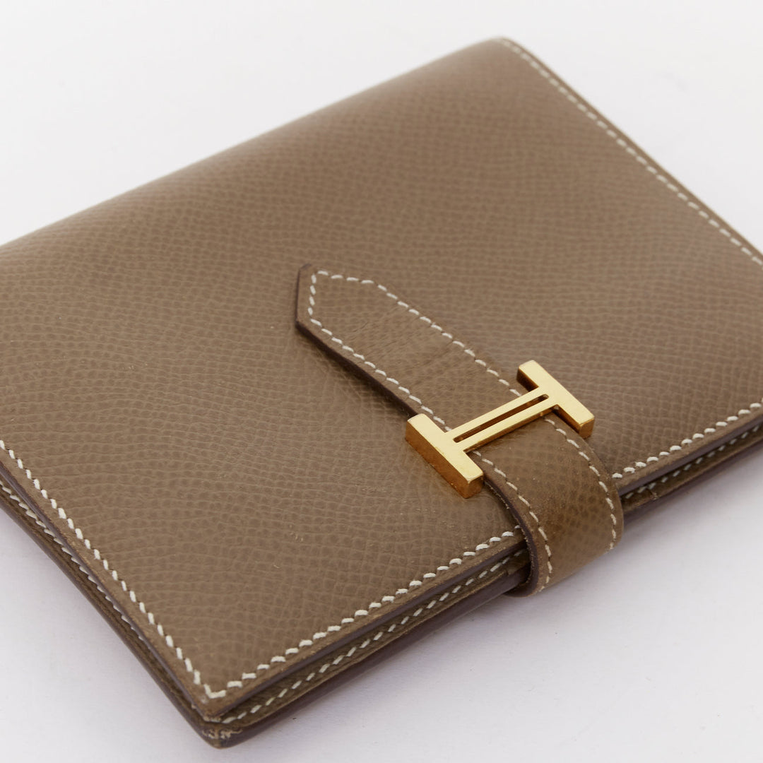 HERMES Bearn Compact etaupe brown GHW H strap epsom wallet