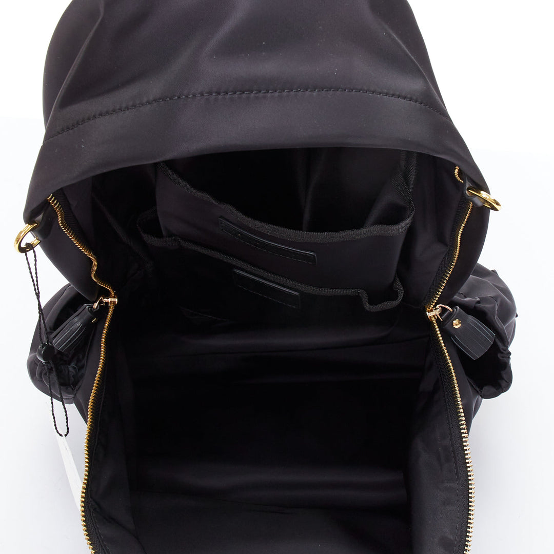 ANYA HINDMARCH Cycling black leather trim multi pocket shell backpack bag