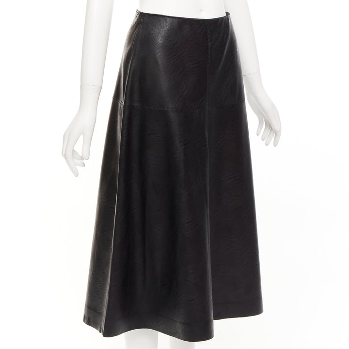 STELLA MCCARTNEY Skin Free black vegan leather A-line midi skirt IT40 S