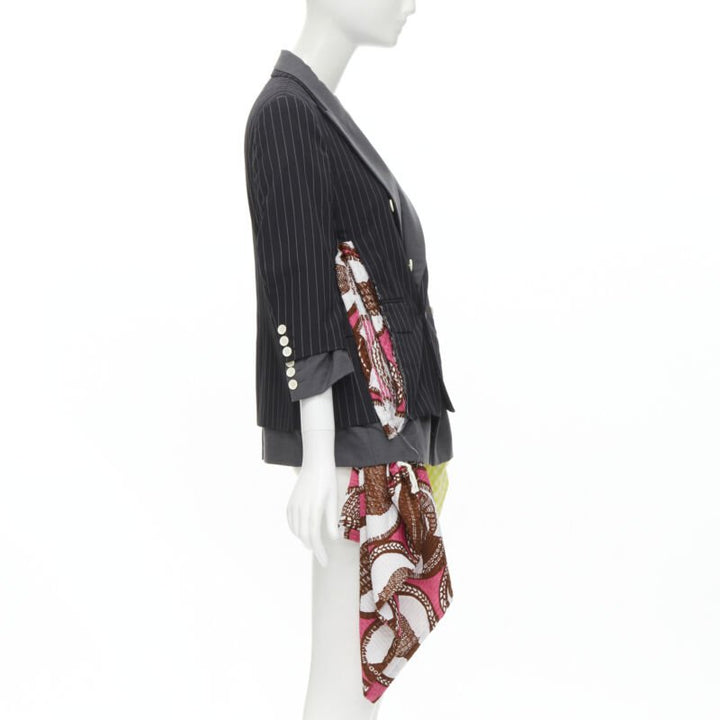 Runway COMME DES GARCONS 2007 double layer grey pinstripe draped blazer jacket M