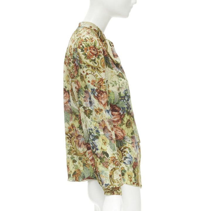 DOLCE GABBANA 100% silk tapestry floral print tie neck blouse top shirt IT36 XS