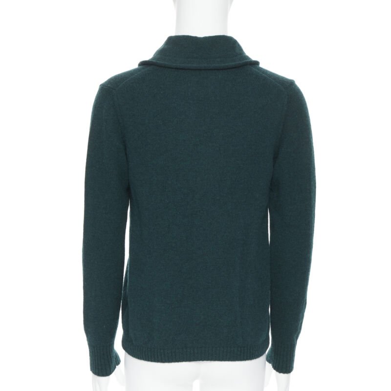 UNDERCOVER 100% wool dark green ribbon drawstring V-neck pullover sweater S