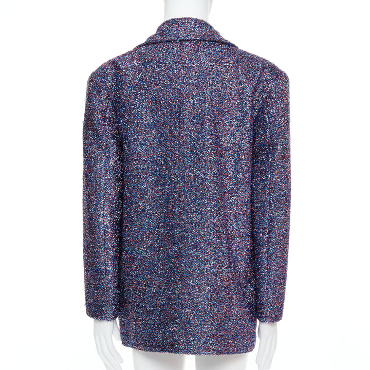 XANDER ZHOU Signature purple blue lurex grey pocket tinsel jacket IT46 S