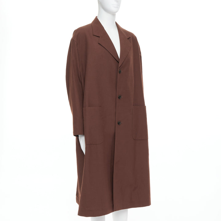 YOHJI YAMAMOTO Y's brown wool mohair single breast long boxy coat JP3 L