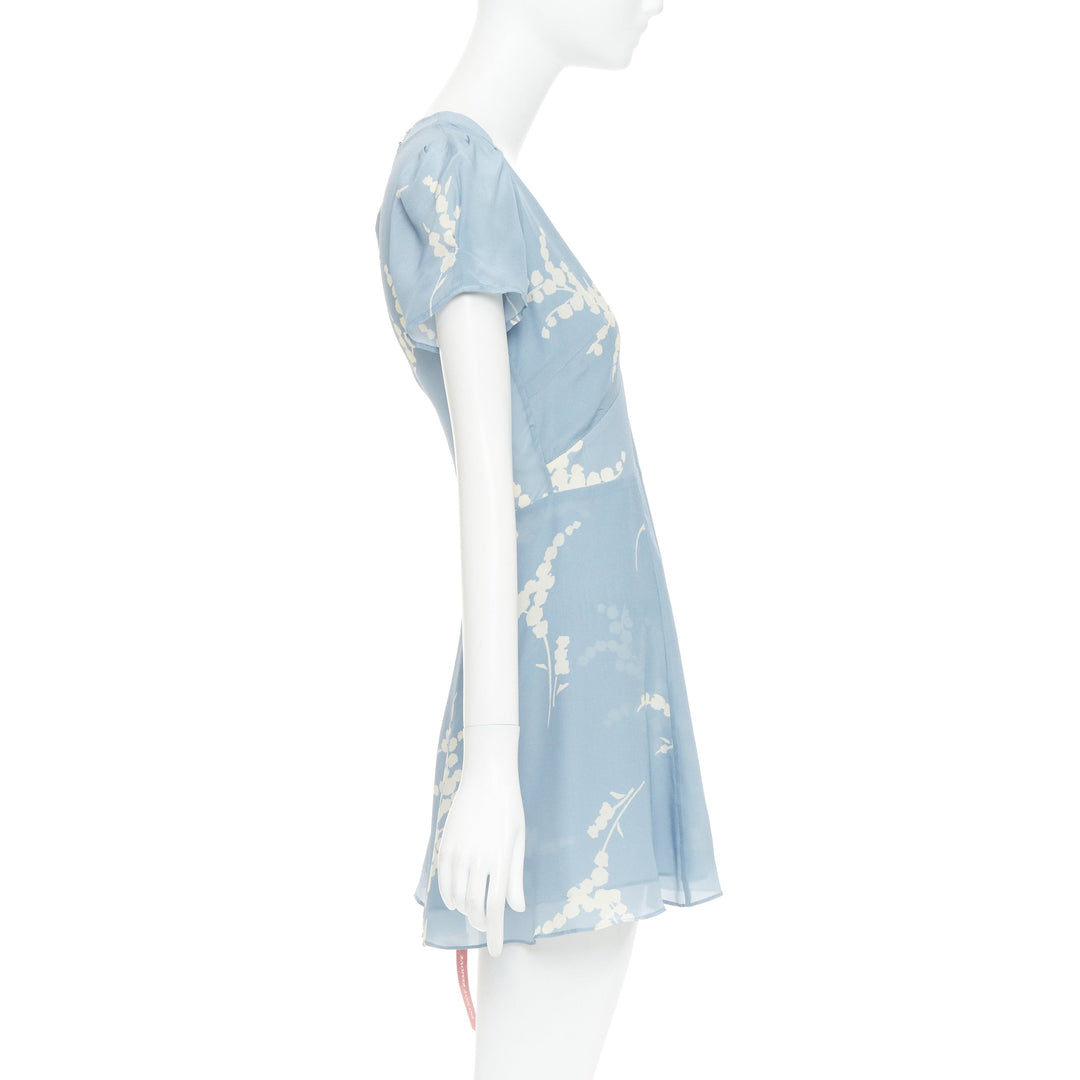 REALISATION Luella 100% silk light blue cream floral print V neck sundress XS