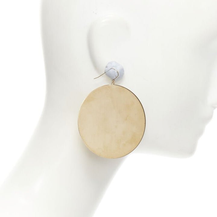 SAINT LAURENT gold mirrored metal disc statement earring Pair