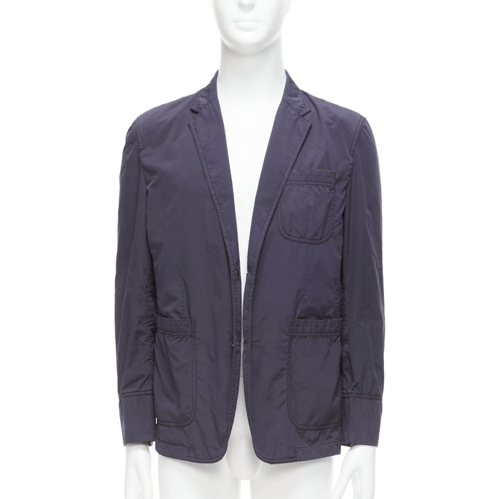 ST DUPONT charcoal grey nylon overstitched silver hardware blazer IT50 L