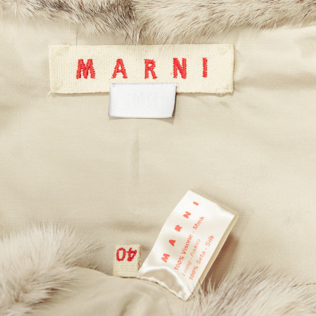 MARNI beige genuine fur striped colouring shawl bolero crop jacket IT40