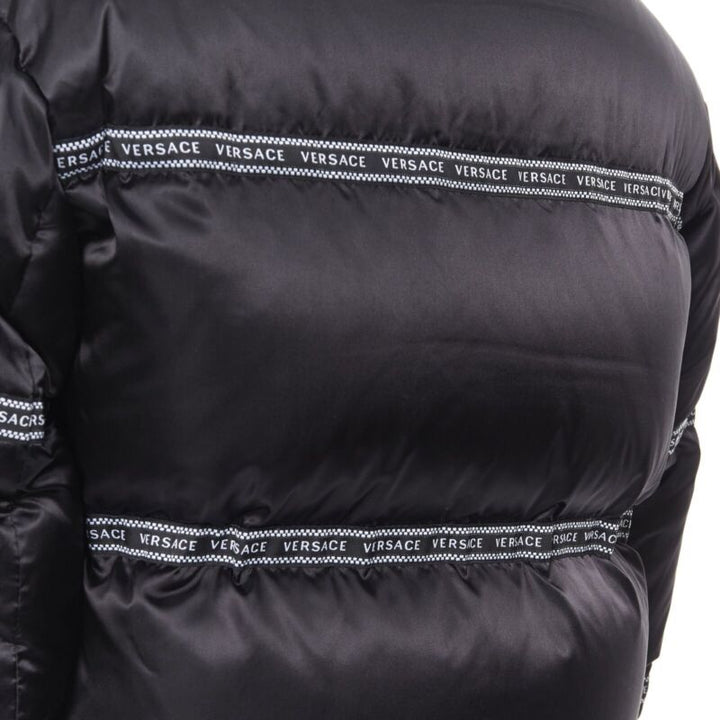 VERSACE Nastro Stampa black logo ribbon goose down padded jacket IT46 S