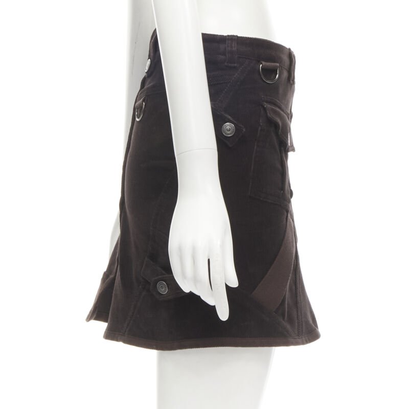 BURBERRY LONDON brown corduroy deconstructed trench mini skirt UK6 US4 S