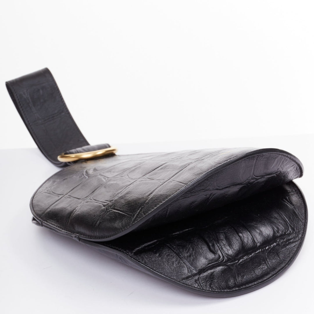 OLD CELINE Phoebe Philo 2015 Runway Curved black embossed leather clutch bag