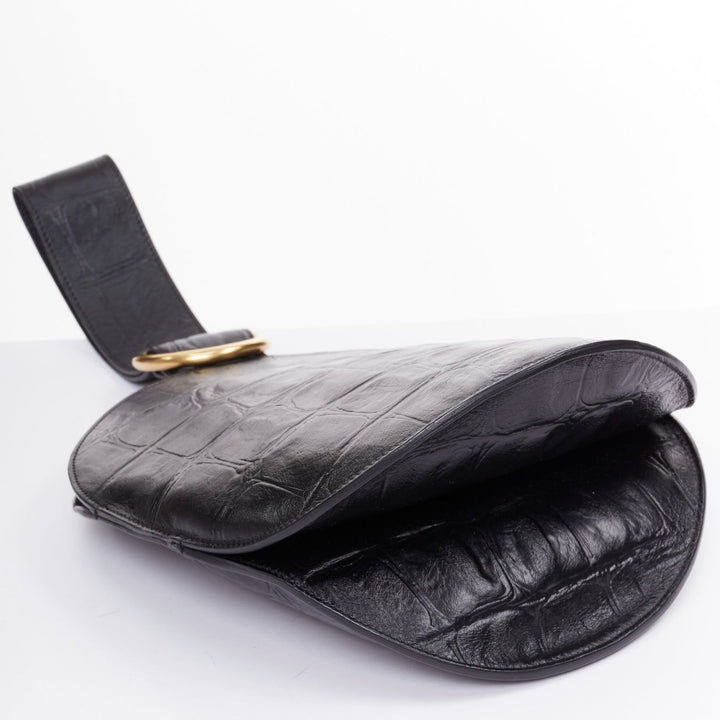 OLD CELINE Phoebe Philo 2015 Runway Curved black embossed leather clutch bag