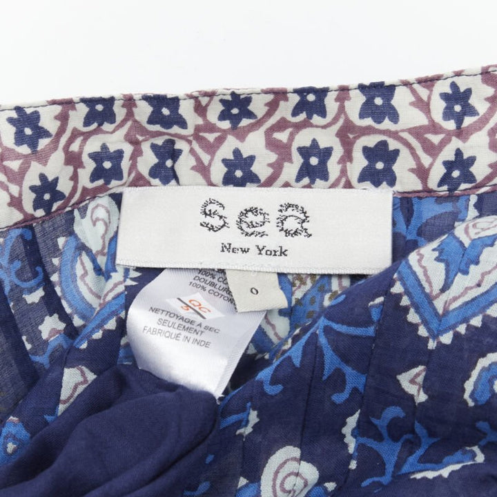 SEA NEW YORK blue floral print ruffle trim long sleeve romper playsuit US0 XS