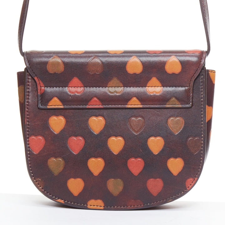 SAINT LAURENT Kaia brown heart embossed print YSL crossbody bag