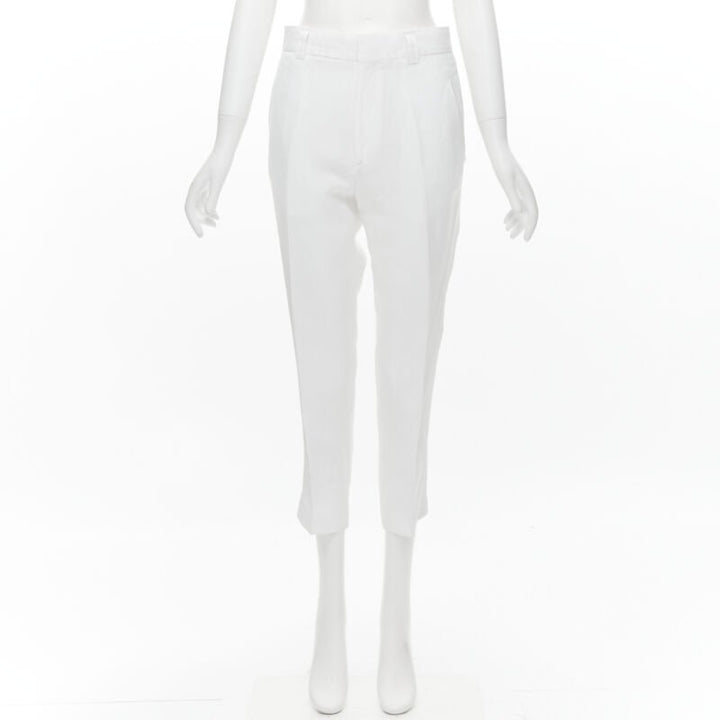 HAIDER ACKERMANN white grosgrain linen drop crotch cropped trousers FR38 S