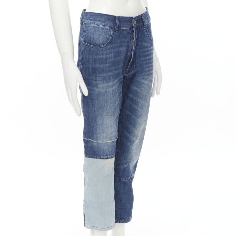 MAISON MARGEILA 2016 washed blue denim deconstructed patchwork cropped jeans 30"