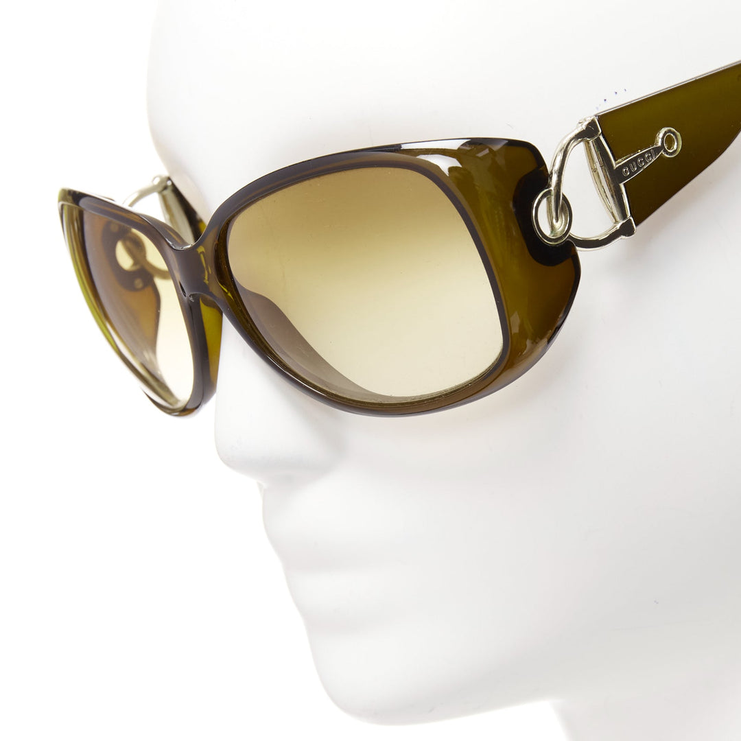 GUCCI GG2951E/S dark green silver GG bamboo buckle side wrap sunglasses